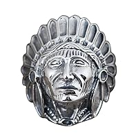 Vintage Real 925 Sterling Silver Native American Indian Chief Head Ring with Headdress for Men Women Open and Adjustable