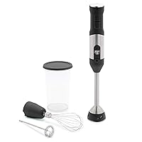 GreenLife 500-Watt Immersion Electric Handheld Stick Blender with Stainless Steel Blades, Whisk, Frother, Measuring Cup and Lid, Soups, Puree, Cake, Multi-Speed Control, Portable, Black