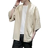 Men's Kimono Jackets Cardigan Lightweight Casual Cotton Blends Linen Seven Sleeves Open Front Coat Outwear