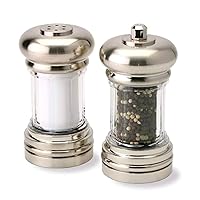 Olde Thompson - 7 Brushed Nickel Pepper Mill & Salt Shaker Set - Pre-filled with Peppercorns and Pure Ocean Sea Salt, Fully Adjustable for Fine to Coarse Quality, Easy to Clean, Use and Refill