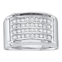 The Diamond Deal 10kt White Gold Mens Round Diamond 4-Row Band Ring 1/2 Cttw