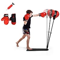 LDAILY Boxing Ball Set, Punching Bag with Adjustable Height Standing Base, Boxing Punch Exercise Bag with Gloves and Hand Pump, Boxing Punching Ball Set for Kids & Adults