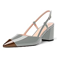 Womens Pointed Toe Patent Fashion Buckle Adjustable Strap Office Block Mid Heel Pumps Shoes 2.5 Inch