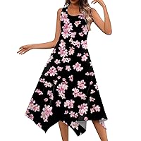 Women's Round Neck Dress Fashion Sleeveless Loose Sequins Print Ladies Irregular Hem Outdoor 2024 Summer Midi Dress