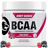Honey Badger BCAA + EAA Amino Acids Electrolytes Powder, BCAAs + L-Glutamine, Keto, Vegan, Sugar Free for Men & Women, Hydration & Post Workout Muscle Recovery Drink Mix, Wild Berry, 30 Servings