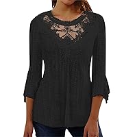 Ladies Tops Womens Long Sleeve Shirts Solid Lightweight Tshirts Lace Trim V Neck Cute Tops Pleated Flowy Blouse