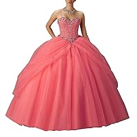 Women's Spaghetti Straps Beaded Quinceanera Dress Tulle Layed Princess Prom Party Gown