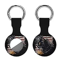 Black Cat Yellow Eyes U.S.Patriotic Printed Silicone Case for AirTags with Keychain Protective Cover Air Tag Finder Tracker Accessories Holder
