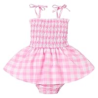 Toddler Baby Girls Pink Plaid Romper Dress 1st Birthday Outfit Summer Boho Dress Halloween Costume Cosplay