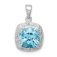 925 Sterling Silver Polished Prong set Open back Fancy cut out back Rhodium Lt Sw Blue Topaz Pendant Necklace Measures 17x11mm Wide Jewelry for Women