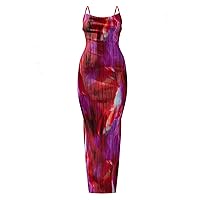 Cowl Neck Printed Plisse Maxi Dress Sleeveless Tank Dress Summer Beach Dresses