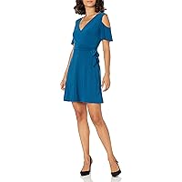 Star Vixen Women's Cutout Cold Shoulder Short Sleeve Faux Wrap Dress