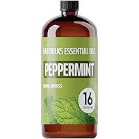 Lab Bulks Peppermint Essential Oil 16 oz Bottle, for Diffusers, Home Care, Candles, Cleaning, Spray 1 Pack