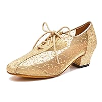TDA QJ9005 Womens Lace-up Net Synthetic Salsa Tango Ballroom Latin Wedding Party Dance Shoes