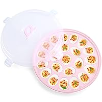 HANSGO Pink Deviled Egg Platter with Lid - Plastic Egg Keeper and Carrier with 22 Slots for Holidays and Parties