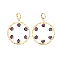 Handmade Round Shape Clip On Earring | Gold Plated Wholesale Bezel Sett Jewelry | Brass Amethyst Gemstone Dangle Earring | Gift For Her Jewelry | 1358)1F
