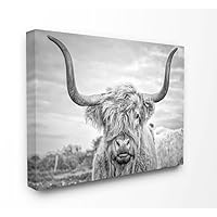 Stupell Industries HOME Black and White Highland Cow Photograph Stretched Canvas Wall Art, 30x40, multi-color,Living Room