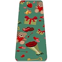 Cartoon Romantic Valentine`s Day Present Roses Bouquet Chocolate Candies 1/4 Inch Extra Thick Yoga Mat for Women, Non Slip TPE Yoga Mat for Exercise, Fitness, Pilates , Floor Workout 72’’ x 24’’
