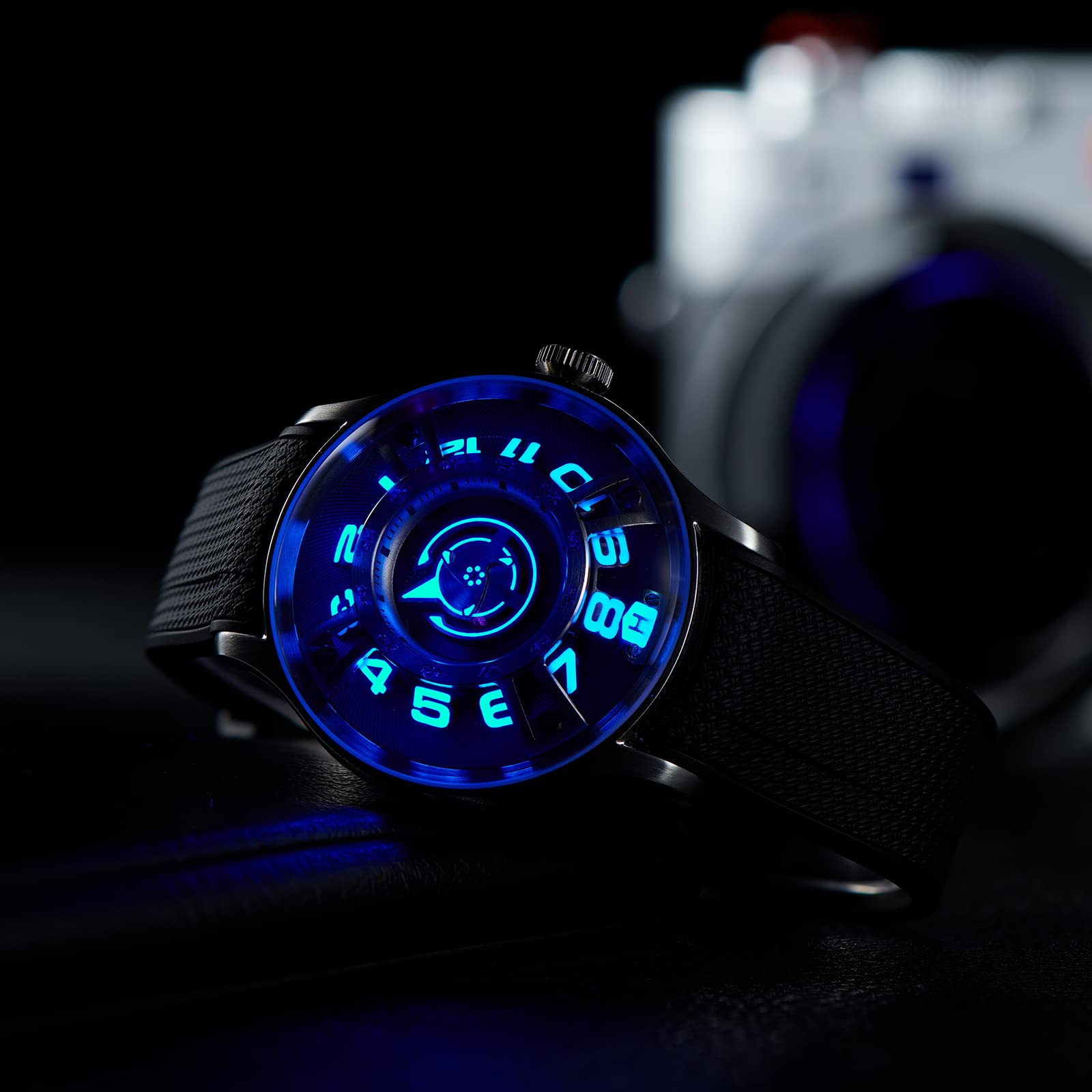 OBLVLO Marke Herren Easy Reader Selbstaufziehende Automatikuhr Luxus Edelstahl Gummi Wasserdicht Leuchtende Armbanduhren für Herren BLM..