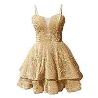 Homecoming Dresses for Teens - Spaghetti Straps Sequin Sparkly Cocktail Dresses 2024