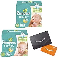 Pampers Baby Dry Disposable Baby Diapers, Super Pack with Diapers Newborn/Size 1 (8-14 lb), 252 Count and Amazon.com Gift Card in a Mini Envelope, 104 Count
