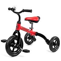 Ancaixin 3 in 1 Toddler Tricycles for 2-5 Years Old Boys and Girls with Detachable Pedal and Bell | Foldable Baby Balance Bike Riding Toys for Kids | Infant Birthday New Year Red