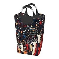 Laundry Basket Freestanding Laundry Hamper Hands Red Blue Stars Collapsible Clothes Baskets Waterproof Tall Dirty Clothes Hamper for Dorm Bathroom Laundry Room Storage Washing Bin