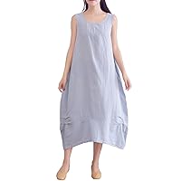 Women's Casual Loose Sleeveless Sundress A-line Summer Soft Long Midi Cotton Linen Dresses