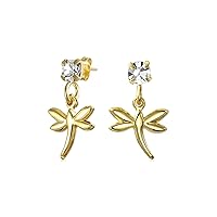 Whimsical Stuff Animal Teddy Bear Garden Butterfly Dangling Stud Earrings For Girls Young Teen CZ Accent 14K Yellow Gold Plated Brass