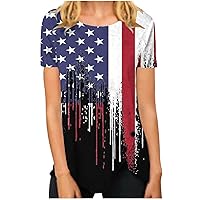 Women's American Flag Shirt Short Sleeve Button Side Tunics 4th of July Tops Independence Day Patriotic T-Shirts
