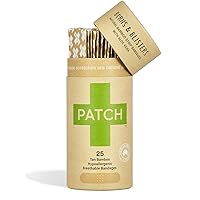 PATCH Eco-Friendly Bamboo Bandages for Burns & Blisters, Hypoallergenic Wound Care for Sensitive Skin - Compostable & Biodegradable, Latex Free, Plastic Free, Zero Waste, Aloe Vera, 25ct