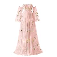Maxianever Tulle Prom Dresses Flower Embroidery Long Sleeves Women's Formal Evening Party Gowns 2024