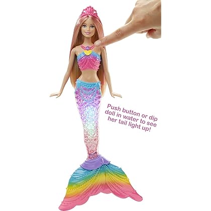 Barbie Dreamtopia Doll, Rainbow Lights Mermaid with Glimmering Light-Up Rainbow Tail, Headband and Blonde Hair