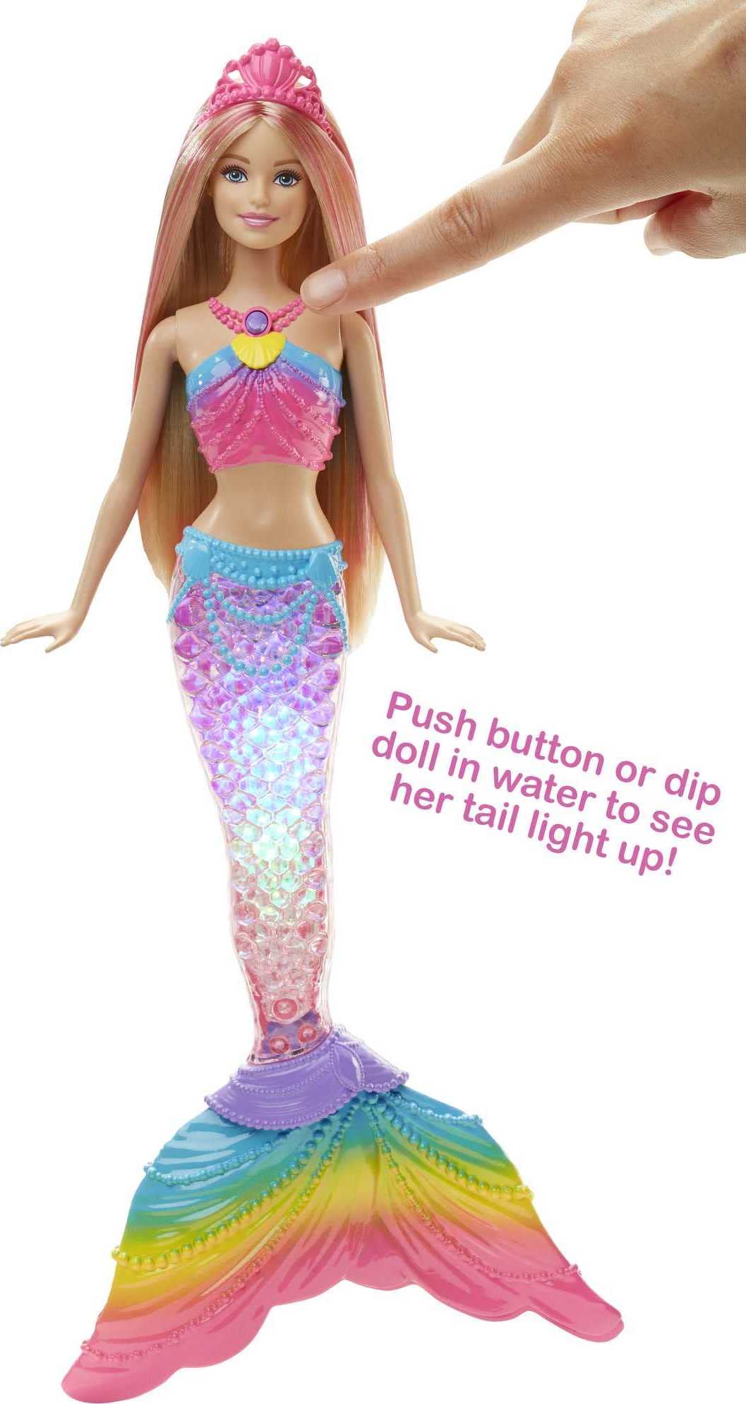 Barbie Dreamtopia Doll, Rainbow Lights Mermaid with Glimmering Light-Up Rainbow Tail, Headband and Blonde Hair