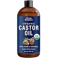 Organic Castor Oil 8 fl oz - Castor Oil Organic Cold Pressed Unrefined - Aceite De Ricino Organico - Caster Oil - For Skin Care, Hair Care, Eyelashes, Eyebrows, Body