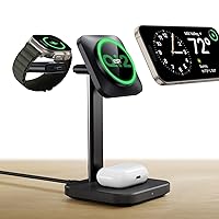 ESR Qi2 3 in 1 Wireless Charging Station, [Certified] Apple Watch Charger & 15W Qi2 MagSafe Charger Stand for iPhone, Wireless Charger for Multiple Devices iPhone 15/14/13&Watch&AirPods,Black