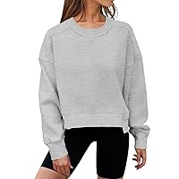 MEROKEETY Women's Oversized Cropped Sweatshirts Crewneck Fleece Workout Pullover Tops Fall Outfits
