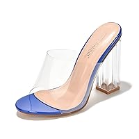 Cape Robbin Fusion Clear Chunky Block High Heels for Women, Transparent Booties for Women
