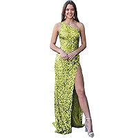 One Shoulder Sequin Prom Dresses High Slit Mermaid Evening Dresses Dresses for Women Formal Wedding 2022