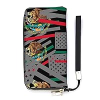 American Mexico Flag Vertical Long Wallet Slim Clutch Bifold with Handle Strap Multi Card Organizer for Men Women
