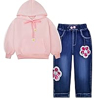 Peacolate 2-10Years Little Big Girls 2pcs Clothing Set T Shirt and Blue Embroidered Jeans