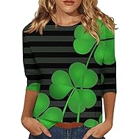 Womens St.Patrick's Day 3/4 Shirt St Patricks Day Shirt Women Shamrock Clover Lucky St.Patrick's Day Blouses Tops