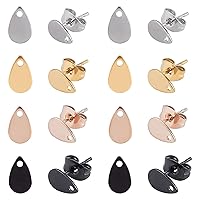 UNICRAFTALE About 32pcs 4 Colors Teardrop Hypoallergenic Stud Earring with Earring Backs 0.7mm Pin Stainless Steel Earring with Hole Earring Posts for Jewelry Making 8mm