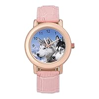 Siberian Huskies Classic Watches for Women Funny Graphic Pink Girls Watch Easy to Read