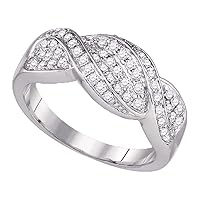 The Diamond Deal 14k White Gold Womens Round Diamond Crossover Band Ring 1/2 Cttw