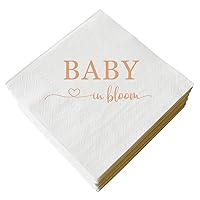 Baby In Bloom Napkins Pack of 50 Rose Gold Foil and White Baby Shower Cocktail Napkins Neutral Boy Girl Gender Reveal Paper Disposable Party Napkins Beverage Napkins 3 Ply