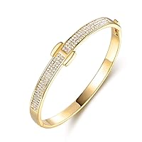 Barzel 18K Gold Plated Crystal Belt Bangle for Women (Gold)