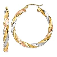 14K Tri Color Gold Twisted Hoop Earrings