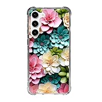 Cell Phone Case for Galaxy s21 s22 s23 Standard Plus + Ultra Models Flower Pattern Protective Bumper Floral Print Watercolor Spring Flowers Teal Blue Pink Collage Print Design Slim Cover