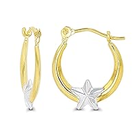 14K Two Tone Gold Polished Multiple Hoop Earrings with Hinged Clasp | Dragonfly, Star and Cross | Different Shapes | Solid Gold Earrings for Women and Girls